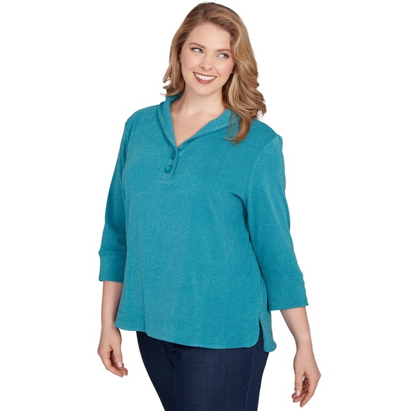 Ruby Rd. Teal Button-Front Blouse - Picture 2 of 3